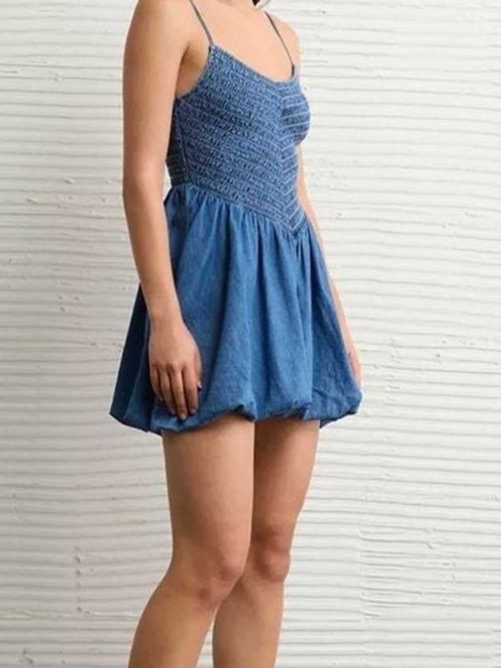 American Eagle Outfitters Denim-Blue Smocked Mini Dress